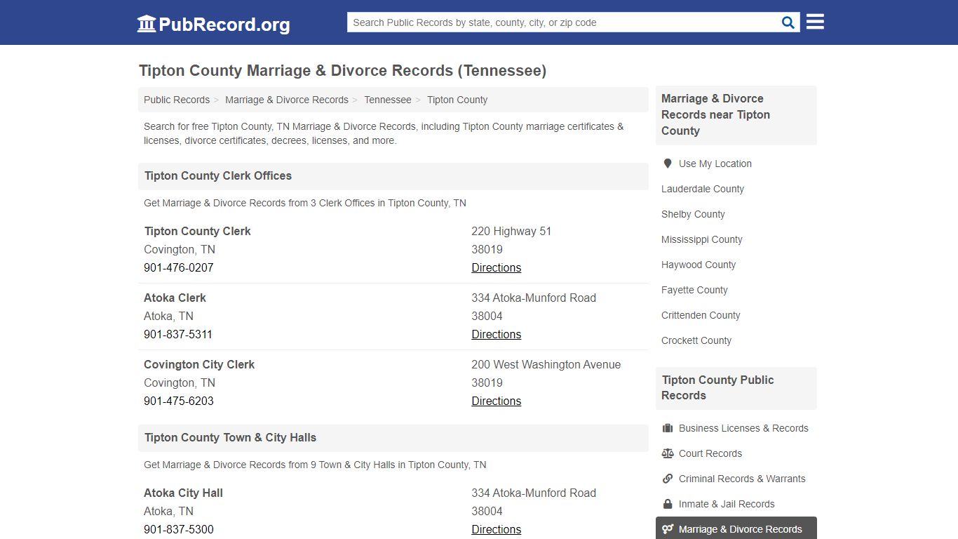 Tipton County Marriage & Divorce Records (Tennessee)